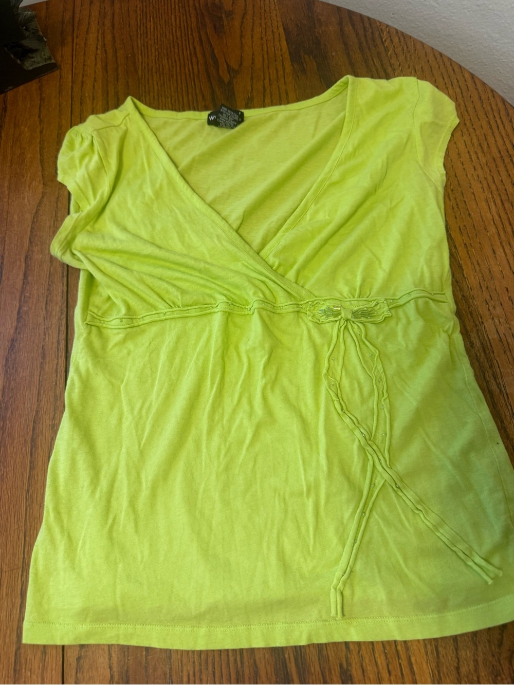 Y2K babydoll vintage rare Lime Green Short Sleeve Wrap Top